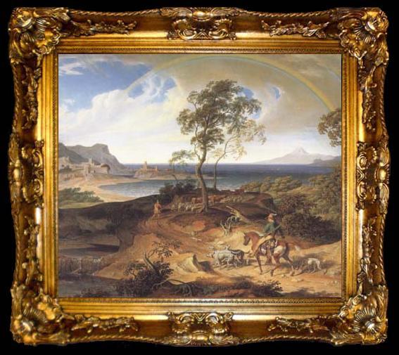 framed  Joseph Anton Koch Stormy Landscape with Returning Rider (mk10), ta009-2